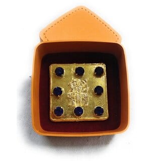 Shani Yantra with Neelam (Blue Sapphire) Stone in Gold Plated for Pooja and Wealth/Business, Status  Prosperity