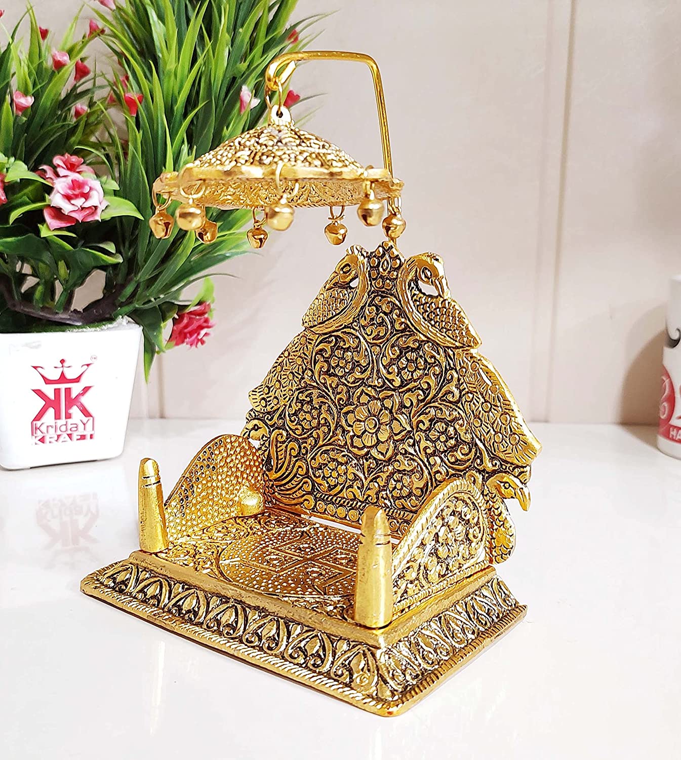 DreamKraft Metal Ladoo Gopal Singhasan with Chatri Krishna Idol