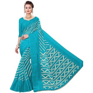 Sky Blue Colour Cotton Bandhani Printed Saree