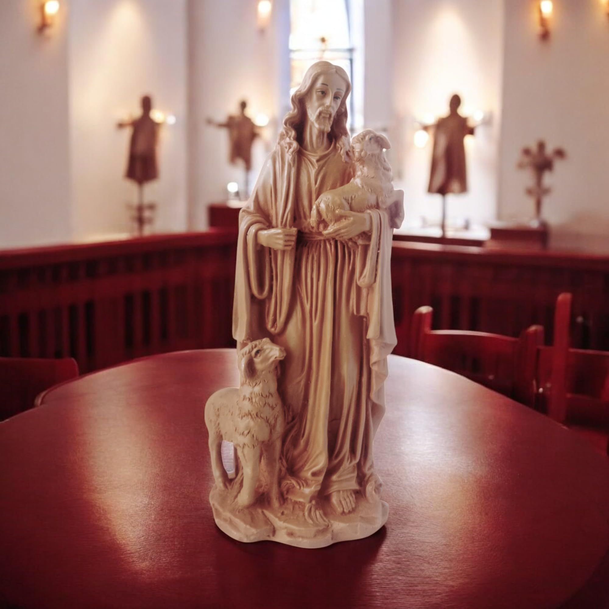 AMS Jesus Christ Statue, The Good Shepherd God Jesus Idol for Christian Home Office Prayer Room, Worship, Living Room, Decoration & Gifting Showpiece 28 Cm