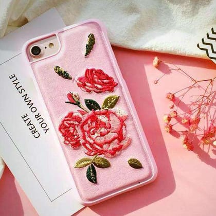 Pink Leather Embroidered Rose Case-iPhone 6/6S