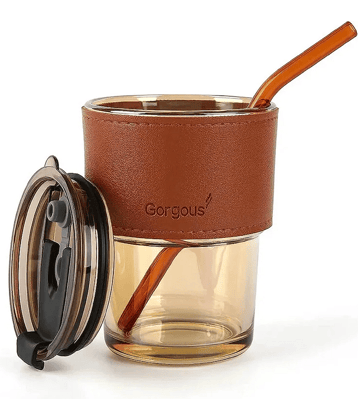 VillWin Tumbler with Straw Glass Plain Glasses 400 ml ( Pack of 1 ) Assorted