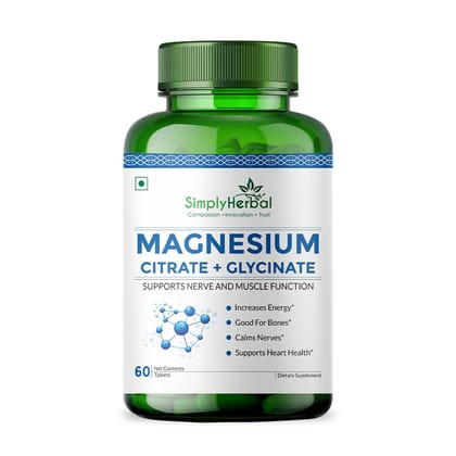 Simply Herbal Magnesium Citrate + Glycinate - 90 Tablets
