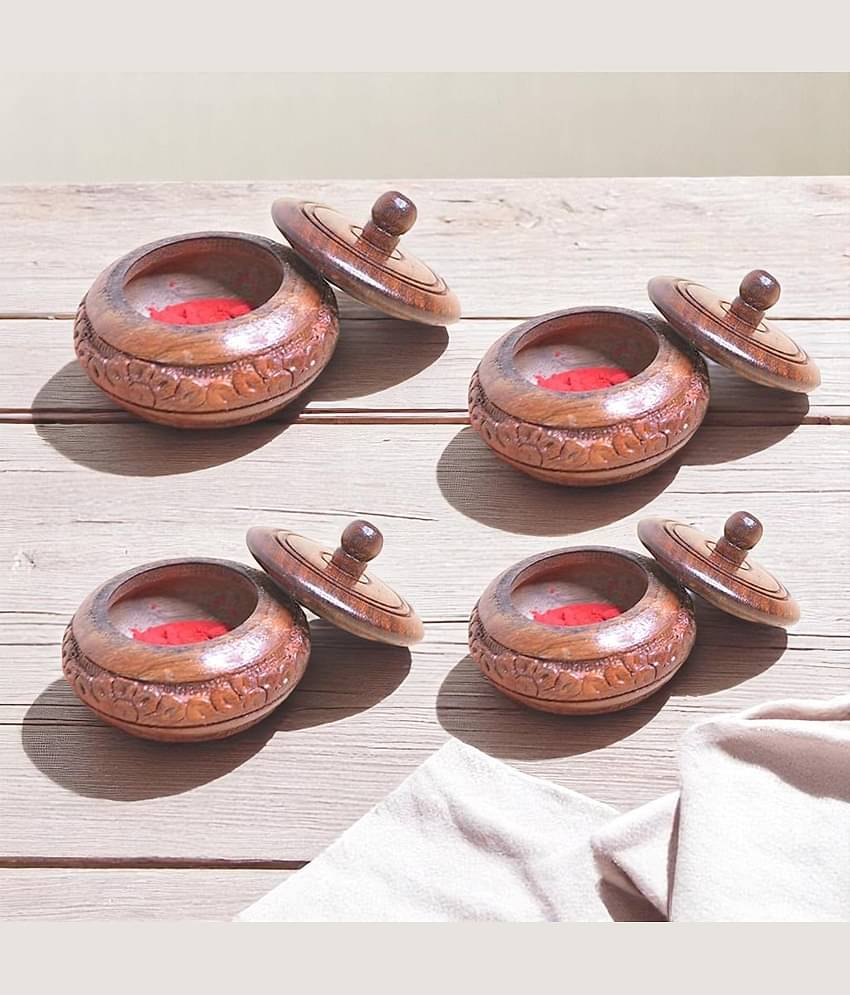 SWH Brown Wood Sindoor Box - Pack of 4