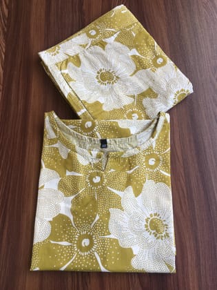 Sketch Print - Pista Flower  - Cord Set - Pure Cotton-38 - M