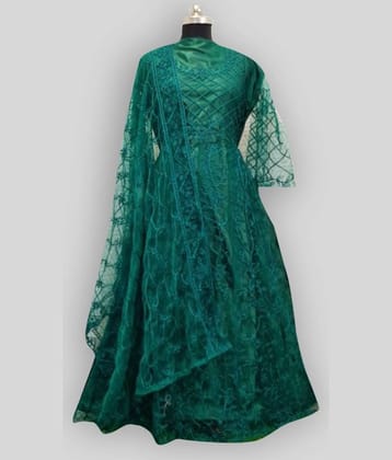 Apnisha Women Net Anarkali Semi Stitched Ethnic Gown ( Green )
