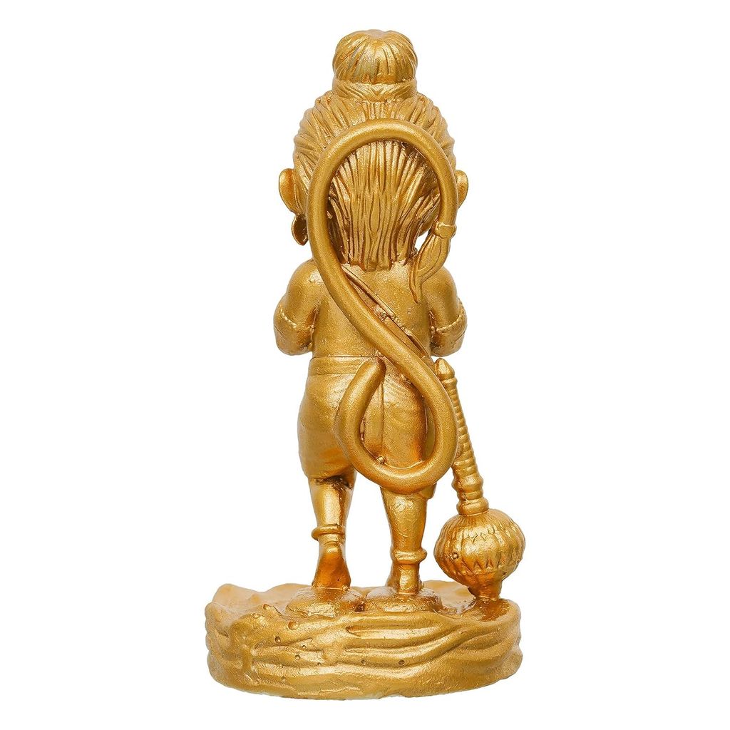 Patwari Arts Decorative Car Dashboard Hanuman Idol, Gold-Coloured Marble Statue, Small Size.