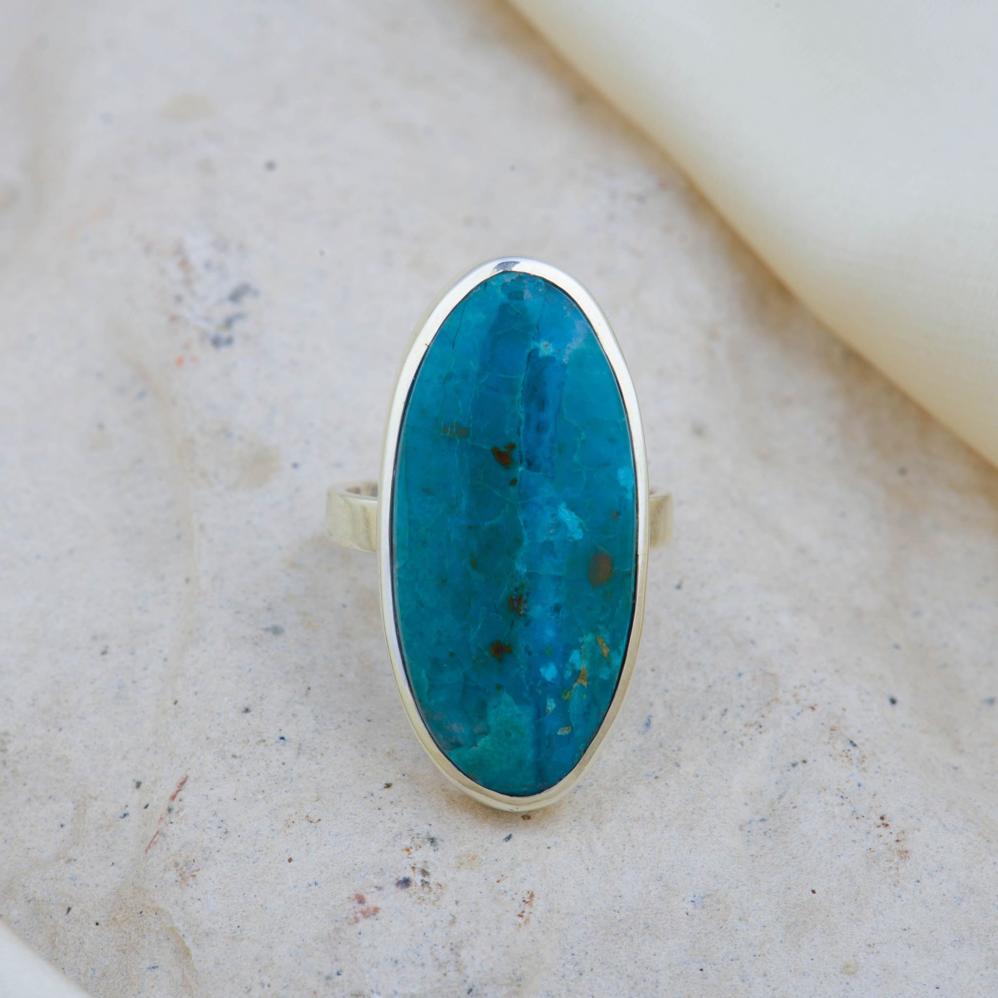 Ocean Earth Chrysocolla Oval Silver Ring