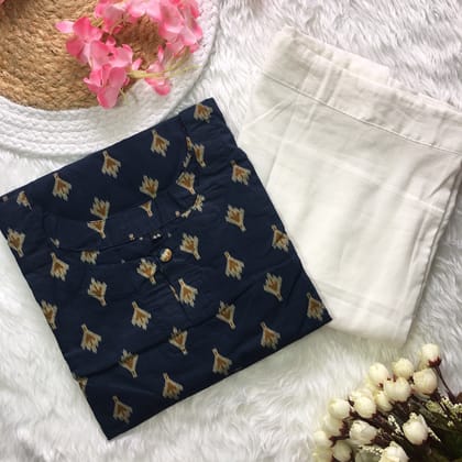 Knee Length Kurti - Pure Cotton - Design No A002 - with White Pant-42 - XL