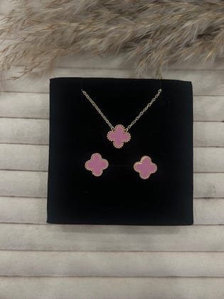 Pink Clover Necklace Set
