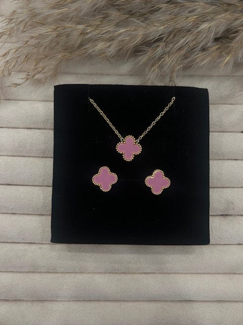 Pink Clover Necklace Set