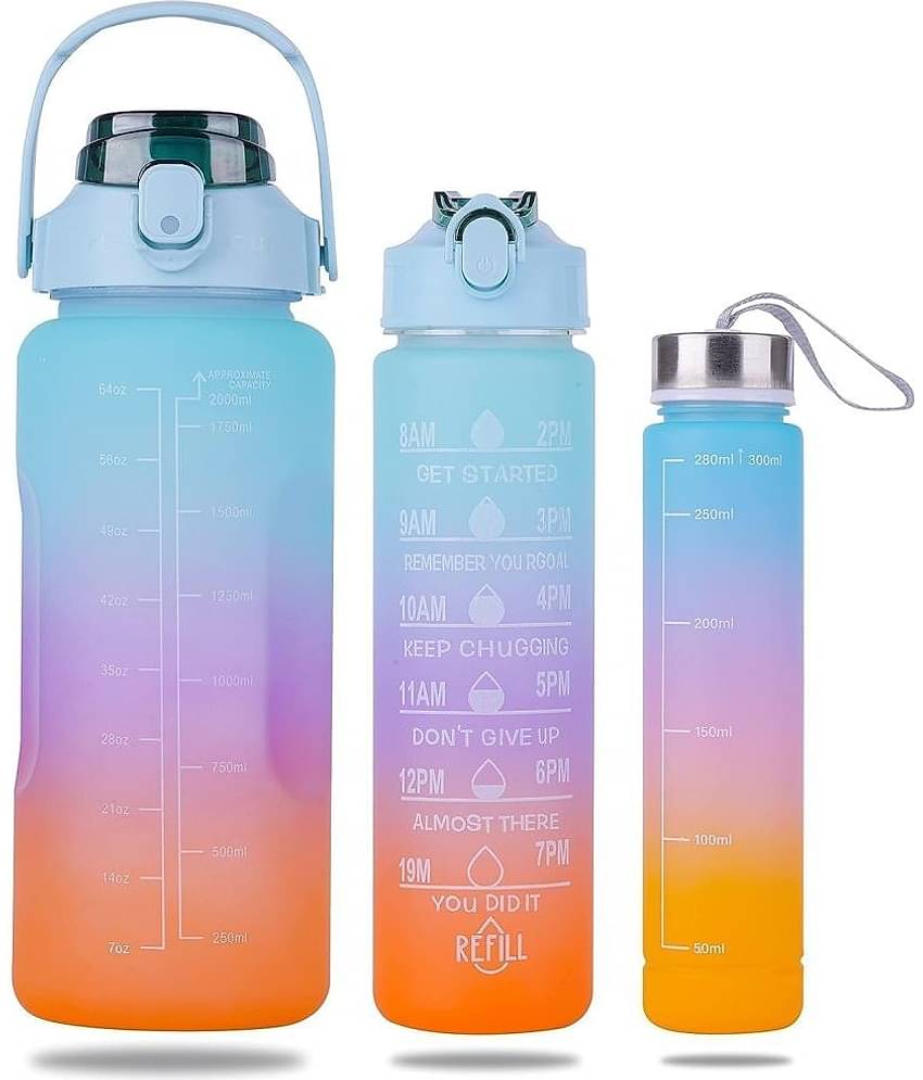 Bhavyta 3 PCS Set Motivational Water Bottle Multicolour Sipper Water Bottle :2L+1L+300 mL ( Set of 3 )