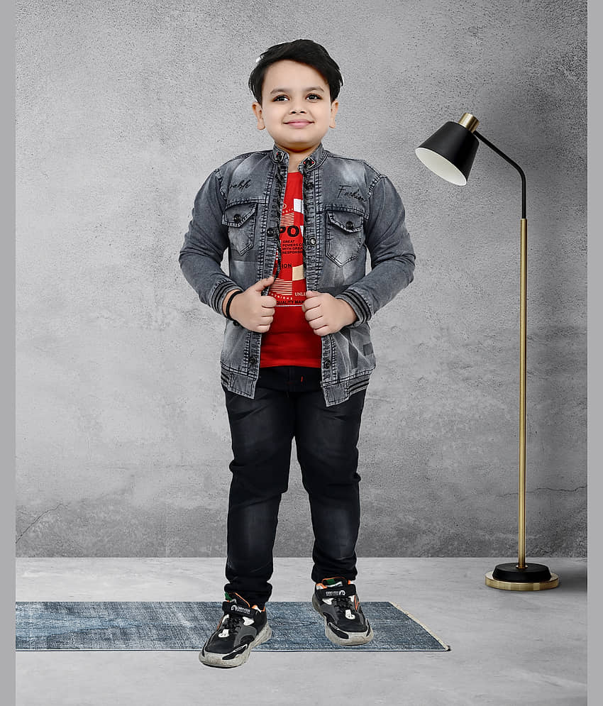 Arshia Fashions Pack of 1 Boys Denim T-Shirt & Jeans Set ( Brown )