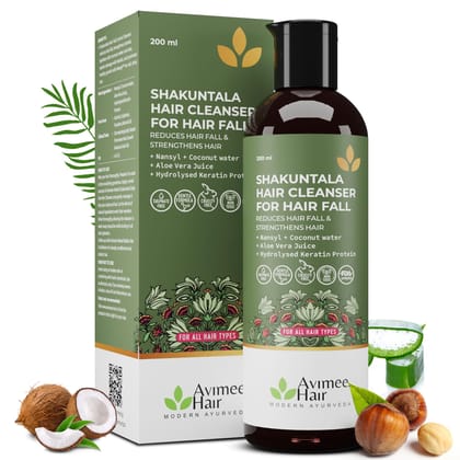 Avimee Herbal Shakuntala Hair Cleanser Shampoo For Hair Fall Control | With Keratin Protein & Nansyl | For Strong and Shiny Hair | Sulphate & Paraben Free For Men and Women | 200 mL Avimee Herbal Shakuntala Hair Cleanser Shampoo For Hair Fall Control | W