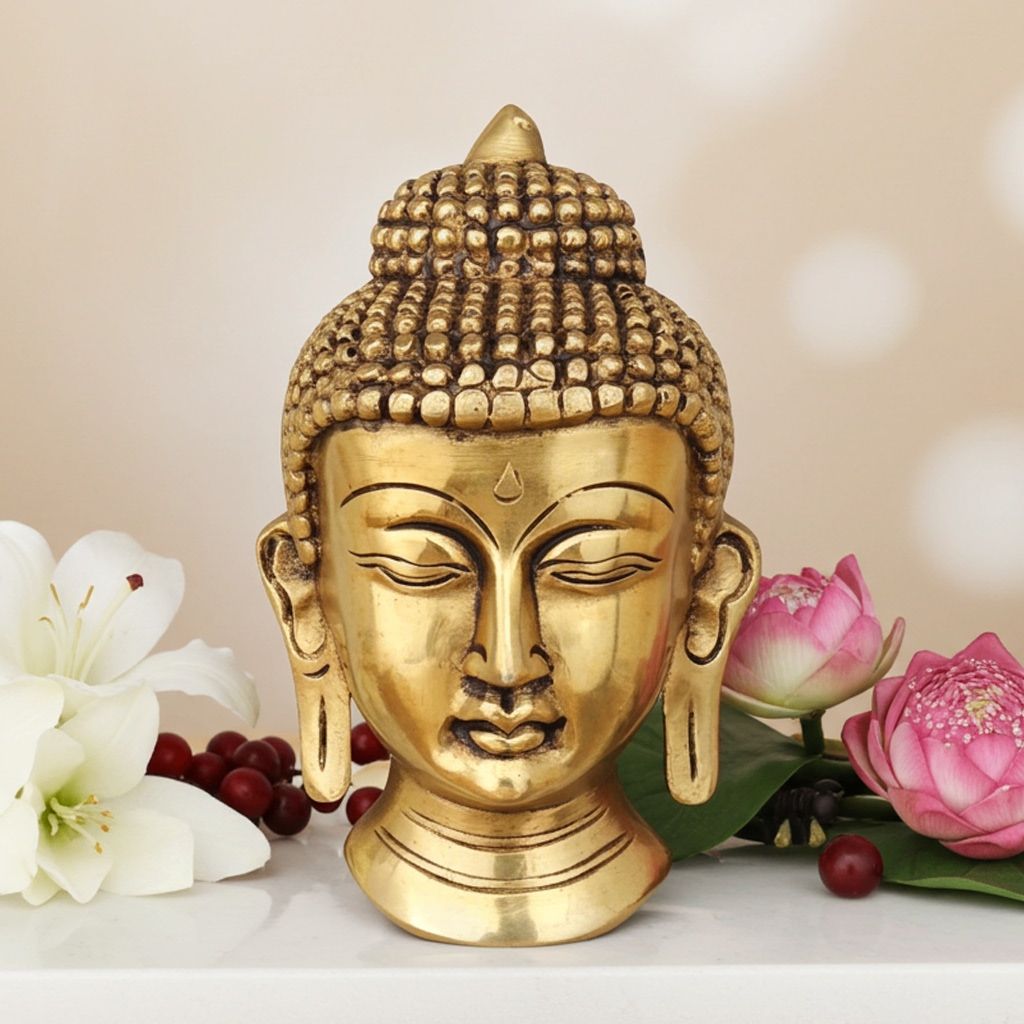 Brass Buddha Head Idol - Antique Decorative Showpiece, Height : 4 Inch (BSMAS1077 C)