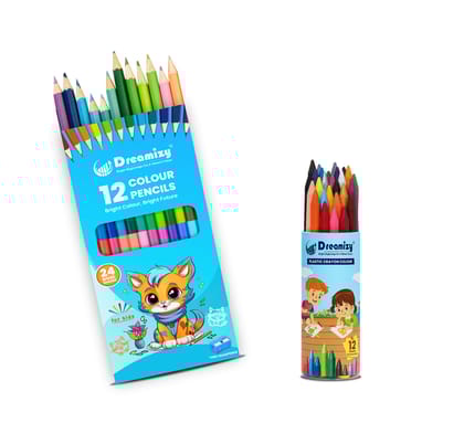 Dual Colour Pencils - 12 Pencils | 24 Shades with Sharpener & 12 Colours Plastic Crayons (Combo pack of 2 set - Multicolours)