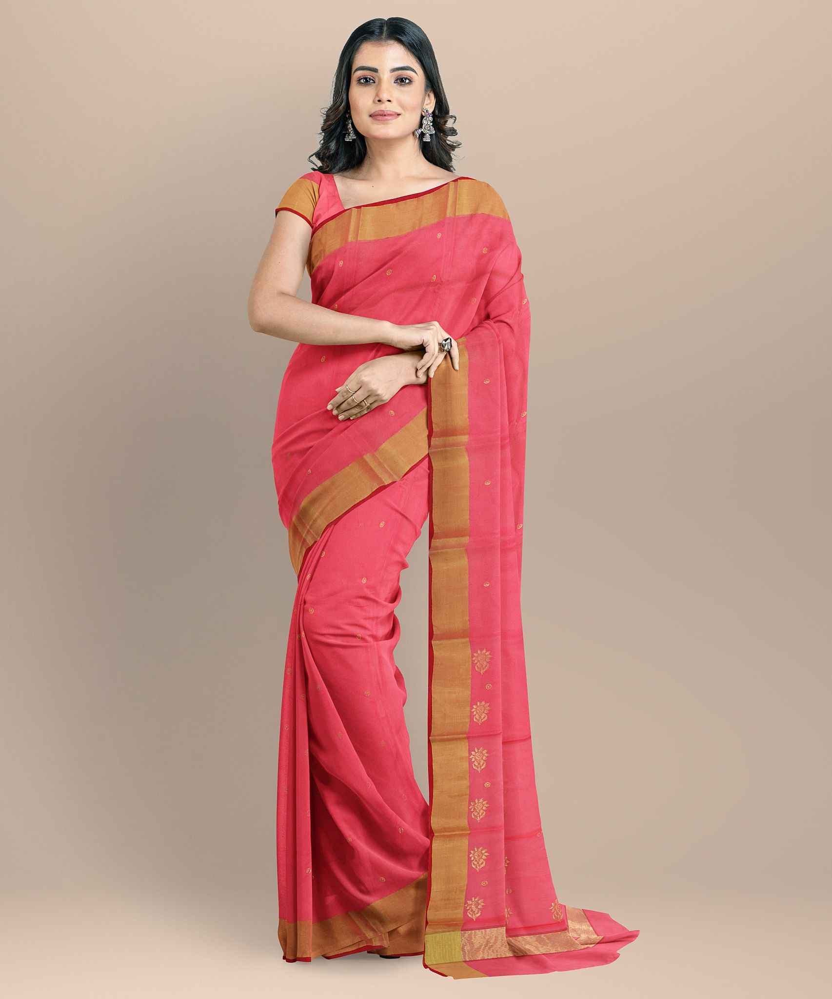 Chanderi Shoulder Pallu (Strawberry)