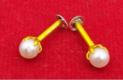 Beautiful Gold Plated Nose Pin Pearl White Wedding Nose Pin Fashion Gift Jewellry Pack of 2