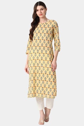 Women Cream Printed Daily Wear Kurti VCK1572