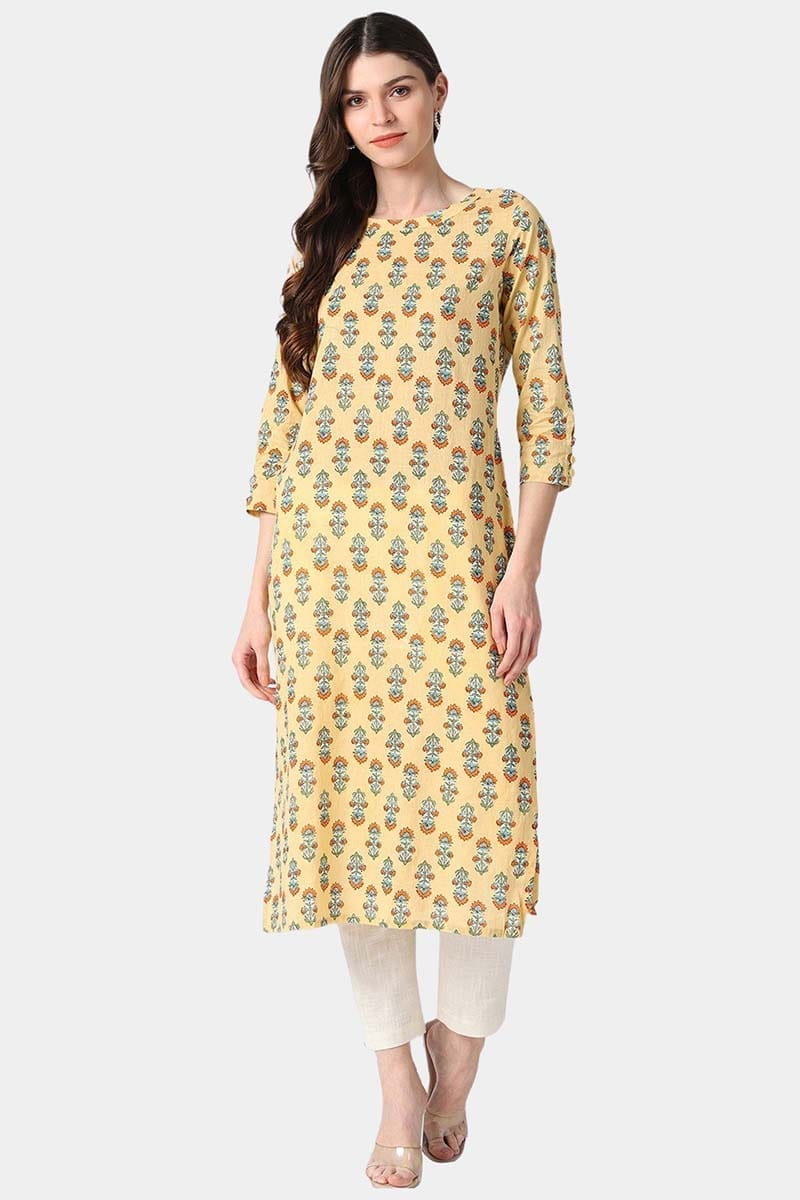 Women Cream Printed Daily Wear Kurti VCK1572