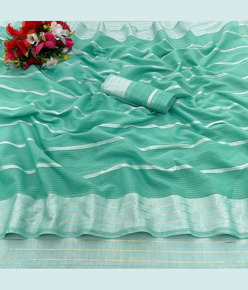 Gullak Cotton Blend Woven Saree With Unstitched Blouse Piece ( Mint Green )
