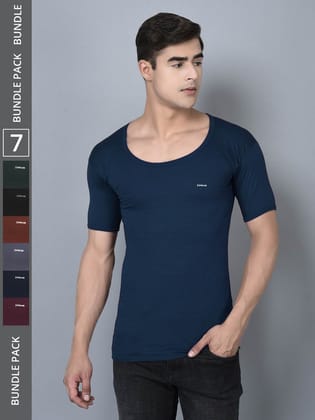 Men's Assorted Pack of 7 Solid Combed Cotton Shrinkless Vest