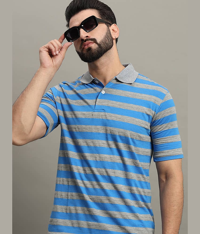 GET GOLF Pack of 1 Cotton Blend Regular Fit Self Design Half Sleeves Men's Polo T Shirt ( Blue )