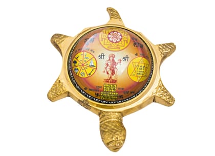 Indian Art Villa Pure Brass Handmade Vastu Magnifying Tortoise with Shree Yantra