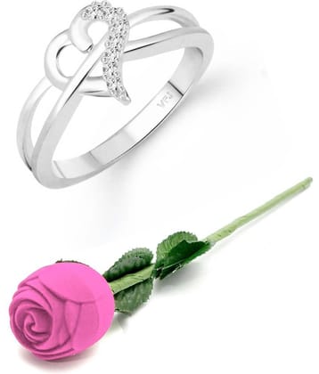 valentine day ring rose box and Cubic Zirconia Dua Heart Ring for Women & Girls