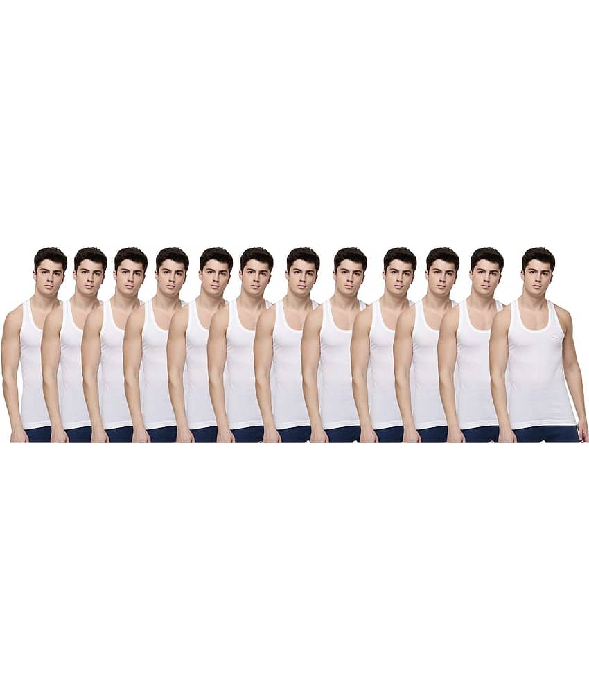 Dollar Lehar Men Combed Cotton Round Neck Vest - Pack of 12 - White