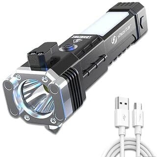 Torch Light,LED 3WTorch Light Rechargeable Torch Flashlight,Long Distance Beam Range Car Rescue Torch with Hammer Windo