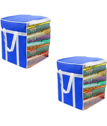 Sh Nasima L Saree Cover / sari organizer with handles and transparent front ( 15*12*15 In),(Pack of 2)