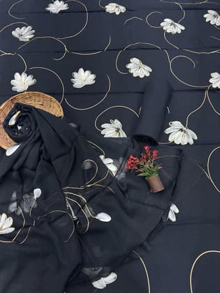Pure Cotton Unstitched Suit With Chiffon Dupatta-As shown in picture / 2.5 mtr each / Pure cotton with chiffon dupatta