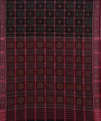 Black maroon sambalpuri handwoven cotton saree