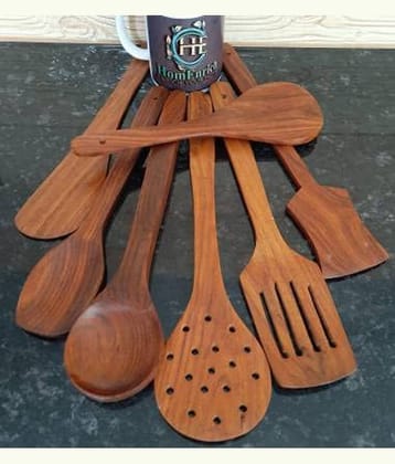 SWH spoon 7 Wooden Serving Spoon Brown ( Pack of 7 )