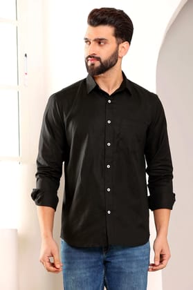 Black Linen Shirt (Size - S) by BLUE EAGLE