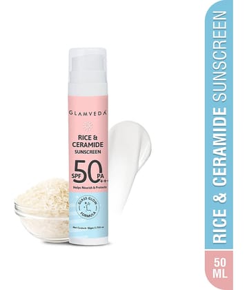 Glamveda Spf 50 Pa+++ Rice & Ceramide Dewy Sunscreen No White Cast, 50ml