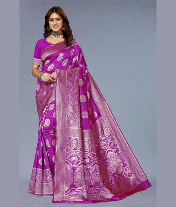 Aadvika Banarasi Silk Printed Saree With Unstitched Blouse Piece ( Purple )
