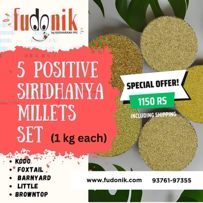 Fudonik Siridhanya 5 Positive Millets Whole Grain Set (Unpolished) | High Fiber Superfood Combo | Diabetic Friendly Fudonik Siridhanya 5 Positive Millets Whole Grain Set (Unpolished) | High Fiber Superfood Combo | Diabetic Friendly