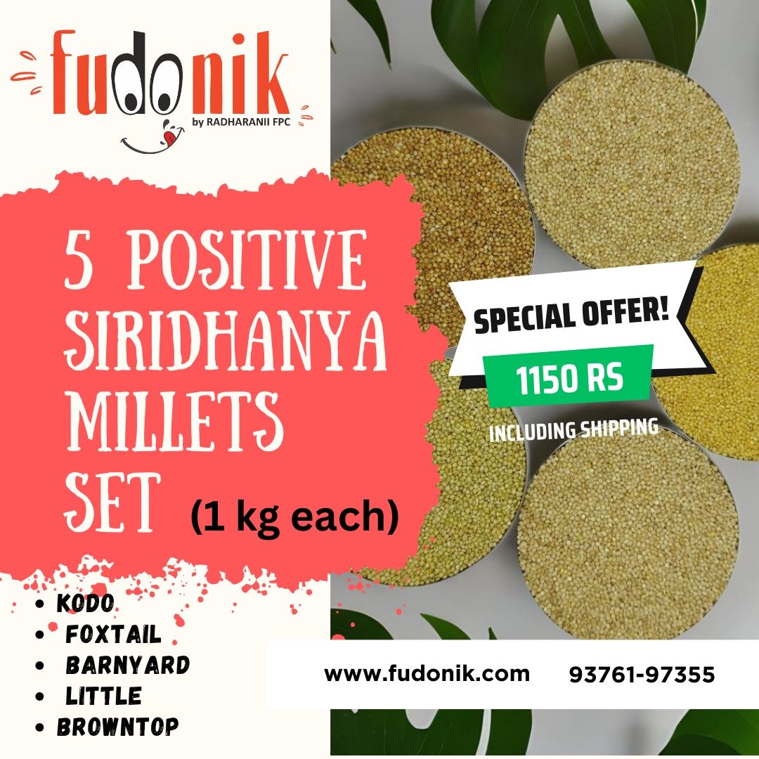 Fudonik Siridhanya 5 Positive Millets Whole Grain Set (Unpolished) | High Fiber Superfood Combo | Diabetic Friendly
