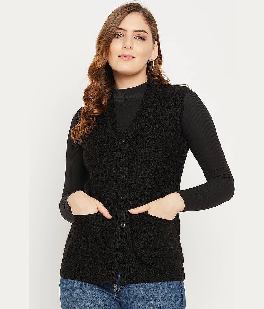 zigo Woollen V Neck Women's Buttoned Cardigans - Black (Pack of 1)