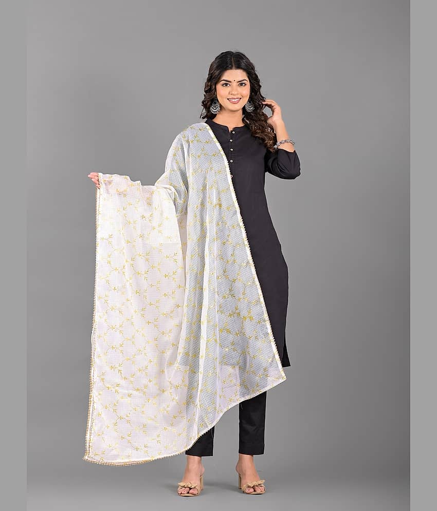 Apratim White Cotton Blend Women's Dupatta - ( Pack of 1 )