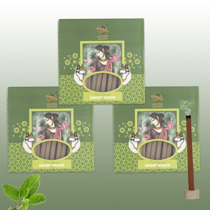 Nandi Panchgavya 100 Percent Cow Dung Dhoop Sticks for Pooja with Stand (Tulsi Fragrance -Pack of 3,150 Sticks)