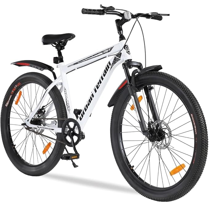 Urban Terrain Galaxy Pro High Performance Steel Mountain Cycles for Men with Front Suspension & Dual Disc Brake MTB Bike 26T Single Speed | Ideal for 13+ Years, Unisex, Frame Size : 17 inch, White