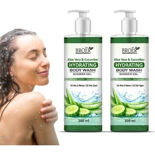 (Pack of 2) Broer Aloe Vera Cucumber Hydrating Body Wash Soft Smooth Fresh Glowing Skin Shower Gel (400 ml)