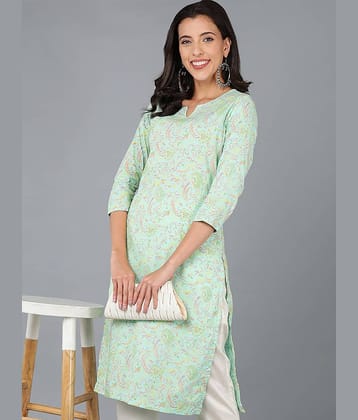 Vaamsi Pack of 1 Cotton Printed Straight Women's Kurti - ( Sea Green )
