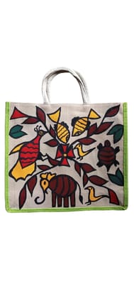 Eco-Friendly Jute Shopping Bag with Hand-Painted Design - Stylish, Durable, and Spacious Tote for Everyday Use