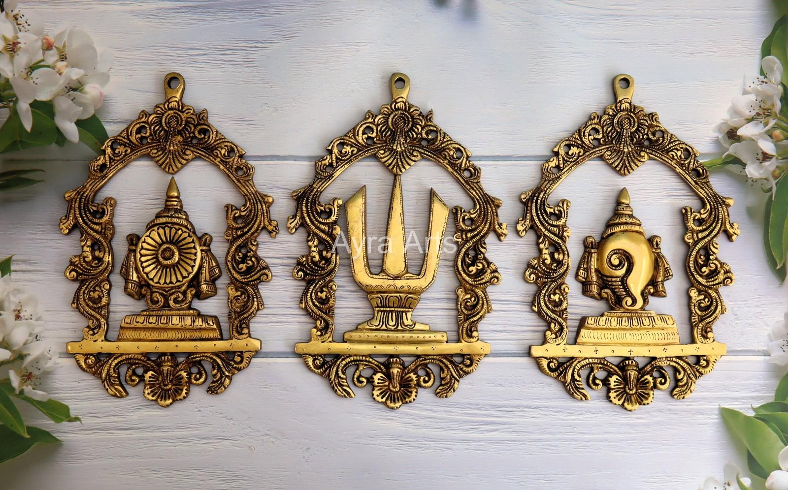 Brass Shank Chakra Namah Wall Mount Set - 12 Inch Height