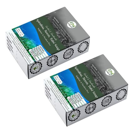 Beautimania Spirulina Neem Tulsi Soap | Glycerine Soap for Bath & Smooth Skin | Skincare Neem Soap for Face & Body to Moisturised Skin | Herbal with Vit E (Pack of 2)