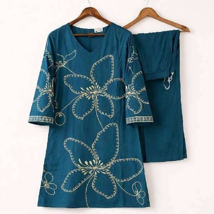 peacock green German Rayon Coord Set Breathable casual Clothing